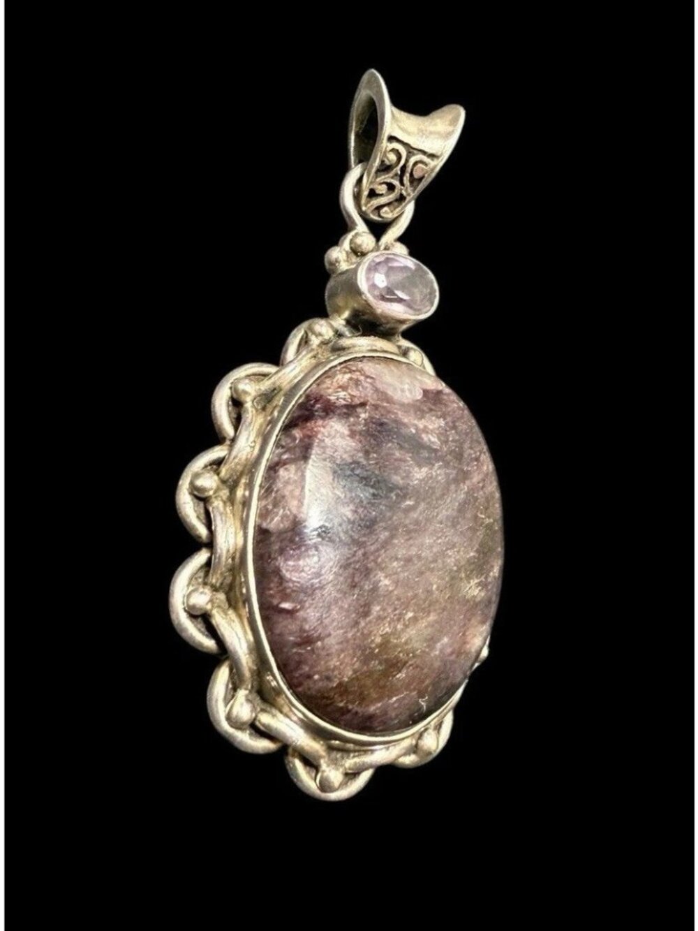 925 Sterling Silver Multi Gemstone Pendant Amethyst And Rhodonite Dangle